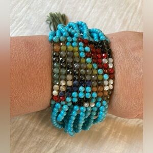 Chan Luu Sterling Silver 925 Turquoise Beads & Multi Colored Agate Bracelet‎
